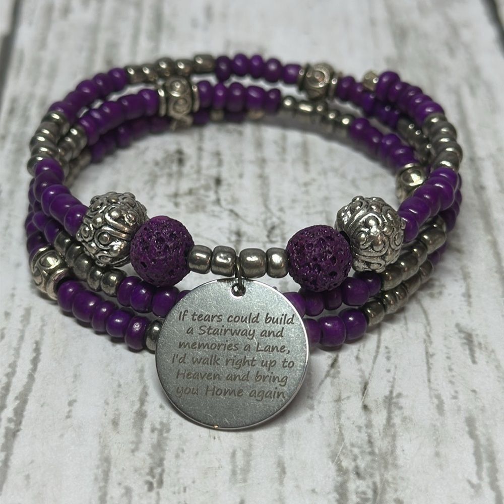 Handmade purple beaded wrap bracelet, memory wire bracelet, charm‎ bracelet
